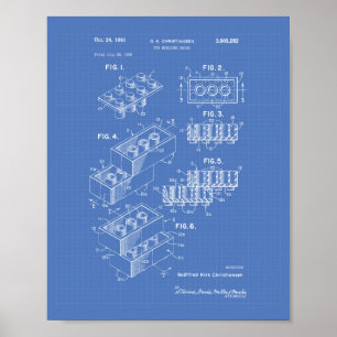 Poster Toy Building Brick 1961 Patent Art - Blueprint