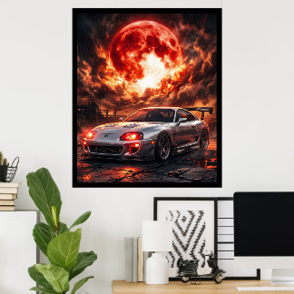 Poster Toyota Supra MK4 sous une lune cramoisie