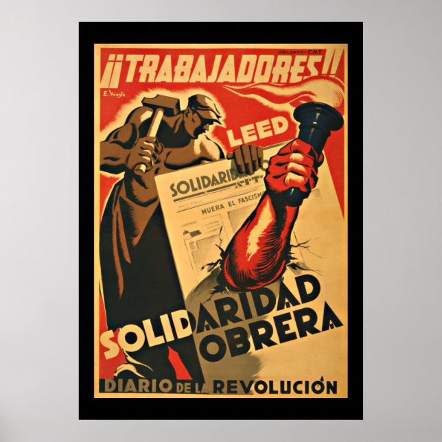 POSTER TRABAJADDRES ! TRAVAILLEURS - GUERRE CIVILE ESPAGN (Devant)