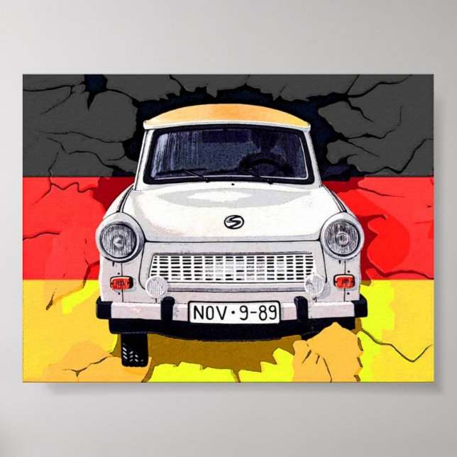 Poster Trabing Car et drapeau allemand, Berlin Wall (Devant)