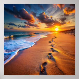 Poster traces de pas sur la plage