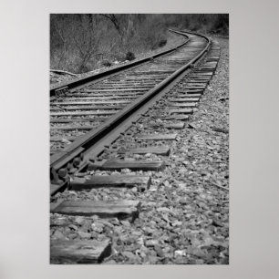 Poster Traces de train courbées en noir et blanc