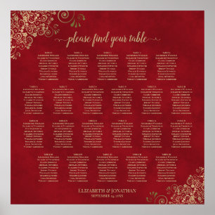 Poster Traces d'or sur le Mariage de table rouge 22