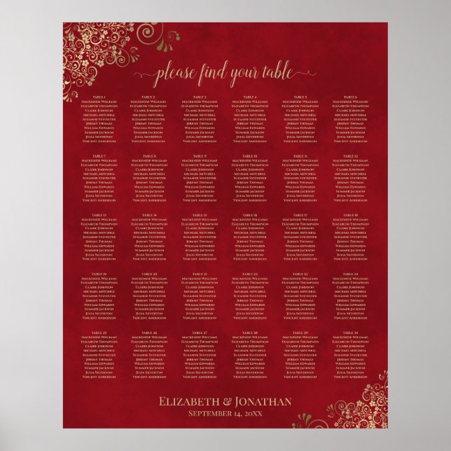 Poster Traces d'or sur le Mariage de table rouge 30 (Devant)
