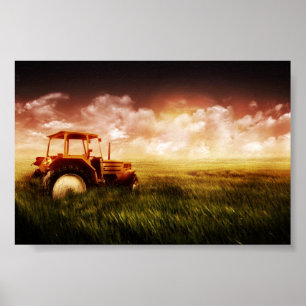Poster tracteur dans l'affiche sur le terrain