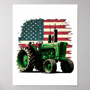 Poster Tracteur de ferme agricole Drapeau Usa Tracteur Am