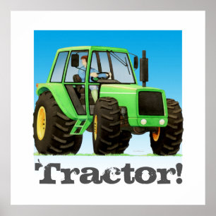Poster Tracteur de ferme verte pour enfants sur mesure