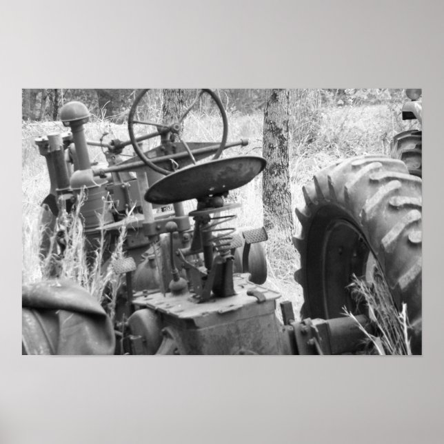 Poster tracteur en noir et blanc (Devant)
