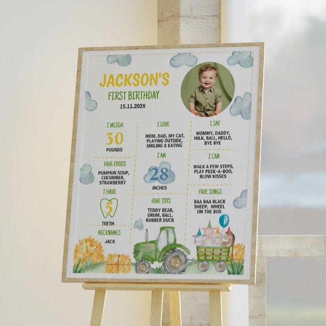 Poster Tracteur Ferme Animaux Anniversaire Fête Jalon (Créateur téléchargé)