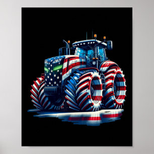 Poster Tracteur patriotique Drapeau américain