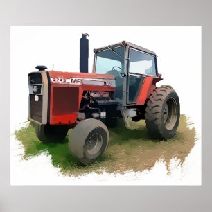 Poster Tracteur rouge de Massey Ferguson dans le domaine
