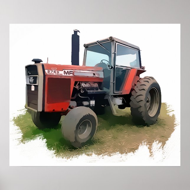 Poster Tracteur rouge Massey Ferguson sur le terrain (Devant)