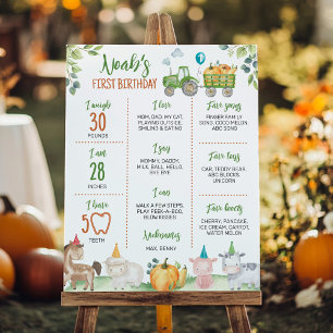 Poster Tracteur vert Animaux de ferme Anniversaire Jalon