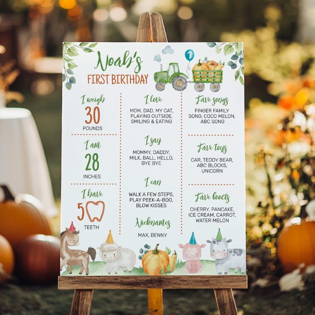 Poster Tracteur vert Animaux de ferme Anniversaire Jalon (Créateur téléchargé)