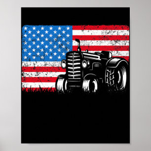 Poster Tracteurs agricoles Drapeau américain Tracteurs ag