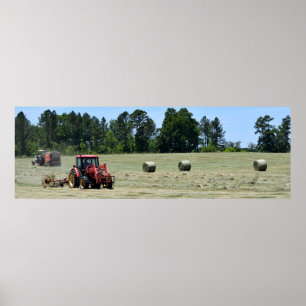 Poster Tracteurs roulant des balles de foin