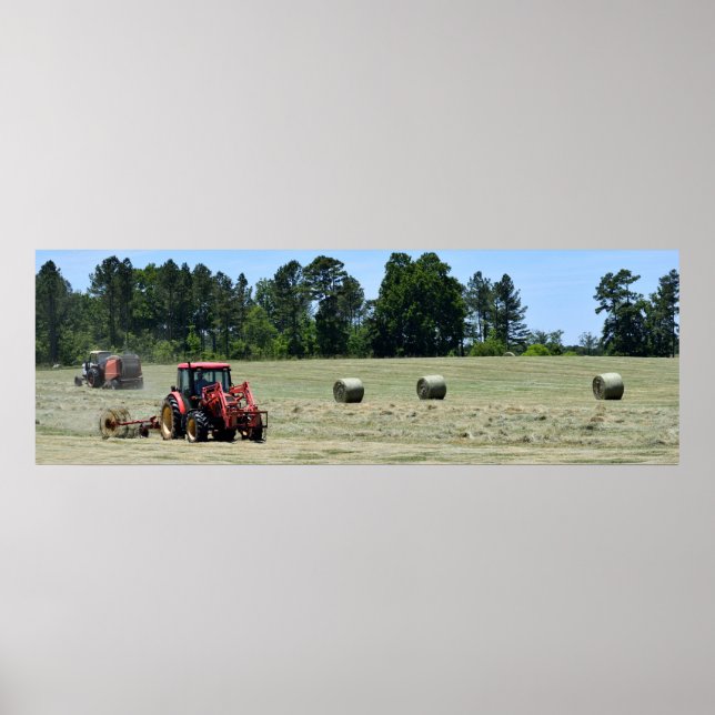 Poster Tracteurs roulant des balles de foin (Devant)