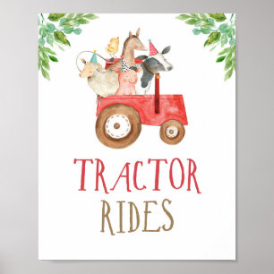 Poster Tractor Rides Farm Animaux Barnyard Boy Anniversai