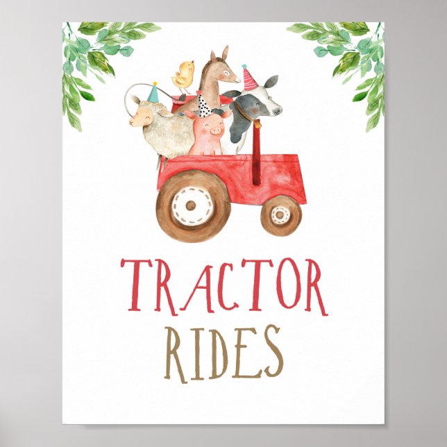 Poster Tractor Rides Farm Animaux Barnyard Boy Anniversai (Devant)