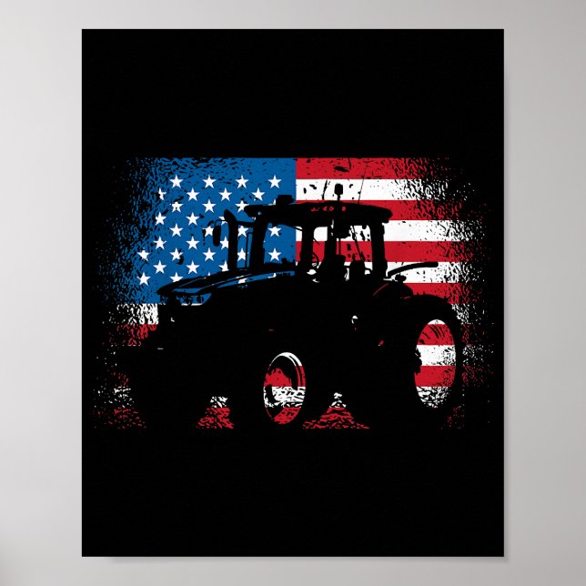 Poster Tractor USA Drapeau design pour Patriotic Farmer (Devant)
