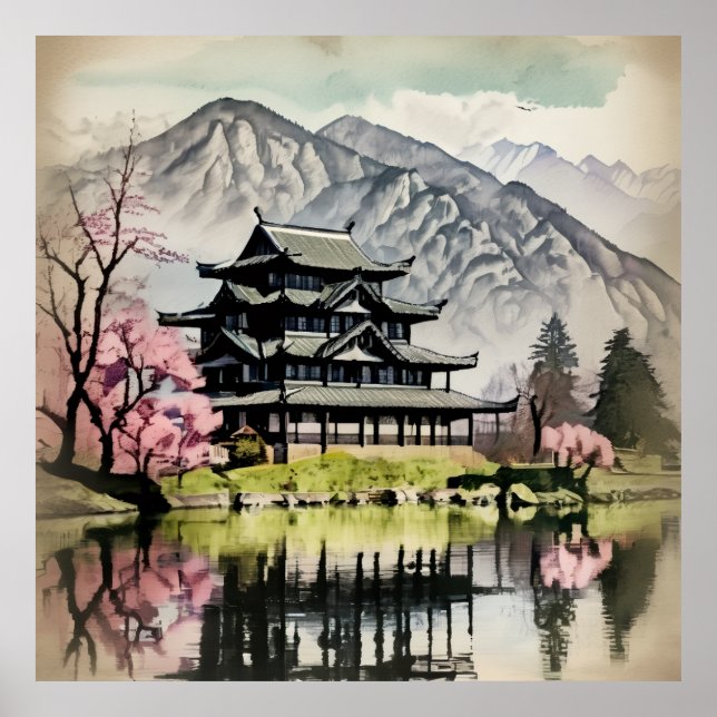 Poster Traditional Castle On Lake (Devant)