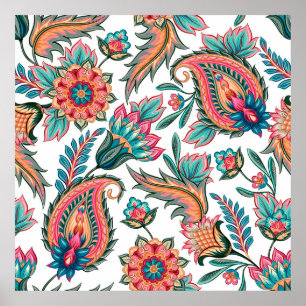 Poster Traditional oriental seamless paisley pattern. Vin