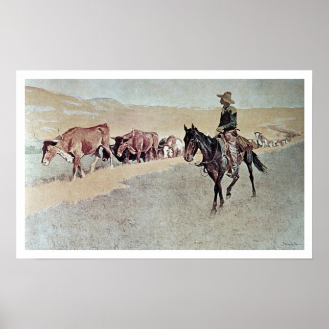 Poster Trailing Texas Longhorns (huile sur toile) (Devant)