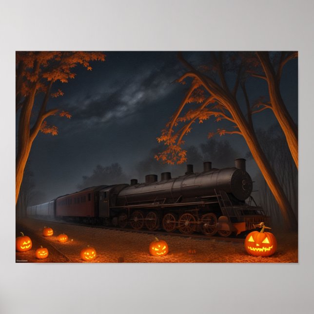 Poster Train à travers la forêt d'Halloween (Devant)