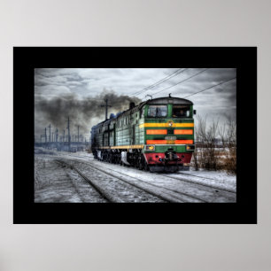 Poster Train à vapeur ferroviaire Steampunk moteur destin