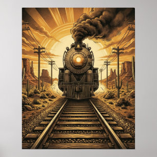 Poster Train à vapeur occidental vintage Locomotive Déser