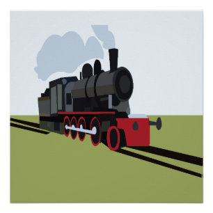 Poster Train à vapeur sur voie ferrée