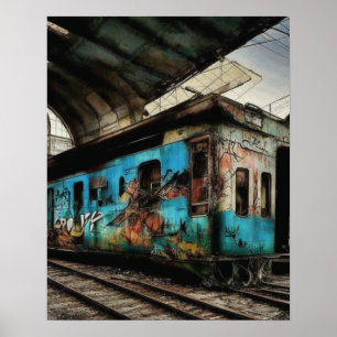Poster Train abandonné avec graffitis Art de rue urbain