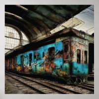 Train abandonné avec graffitis d'art urbain de rue