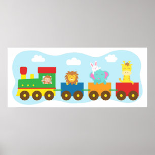 Poster Train animal mignon coloré, chambre pour enfants