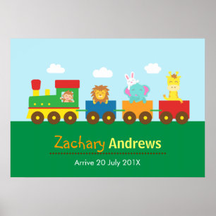 Poster Train d'animaux mignons colorés, pour la chambre d