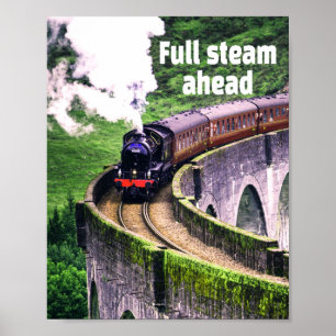 Poster Train de locomotives à vapeur complète sur pont