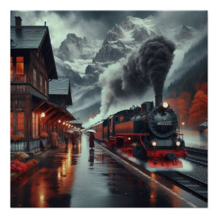 Poster Train de montagne d'automne