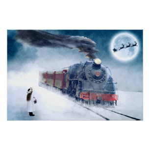 Poster Train de Noël de minuit avec Girl et Père Noël