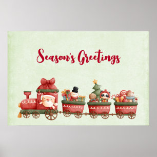 Poster Train de Noël Whimsical Vintage avec jouets