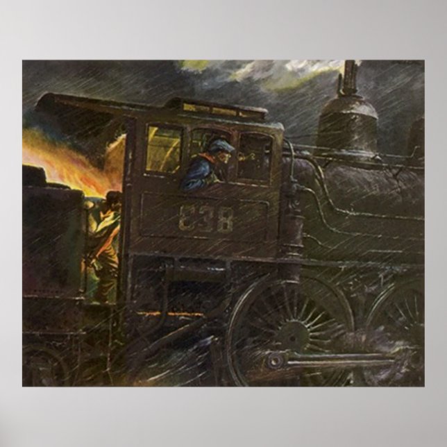 POSTER ~ Train de nuit orageux ~ Stocker les flamm (Devant)