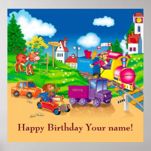 Poster train et voiture