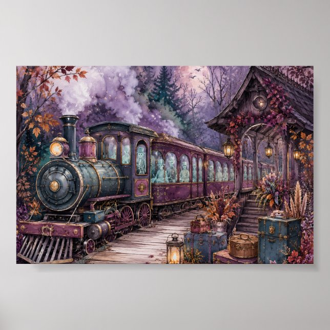 Poster Train Express Squelette Gothique Whimsigoth Ensorc (Devant)