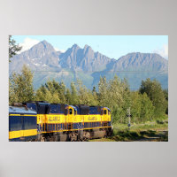 Train ferroviaire de l'Alaska et montagnes