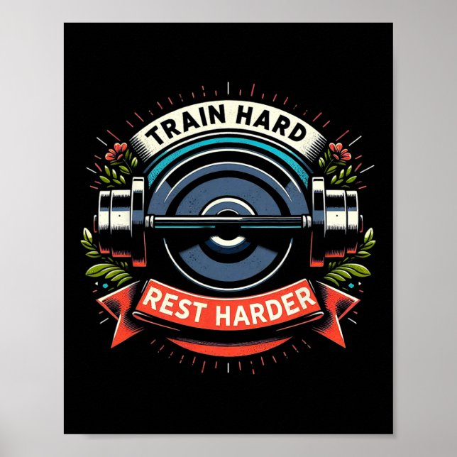 Poster Train Hart Rest Harder Barbell Bodybuilding (Devant)