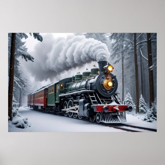 Poster Train neigeux dans le paysage hivernal (Devant)