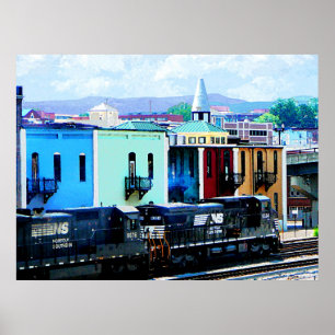 Poster Train tiré par deux Locomotives Roanoke VA