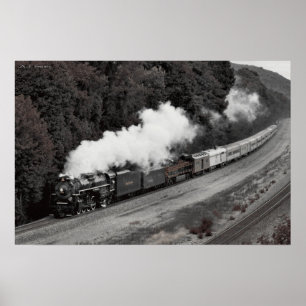 Poster Train vintage de vapeur le long de la rivière Ohio