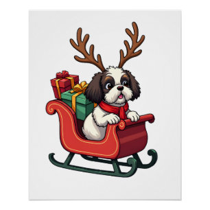 Poster Traîneau du Père Noël avec un Shih Tzu