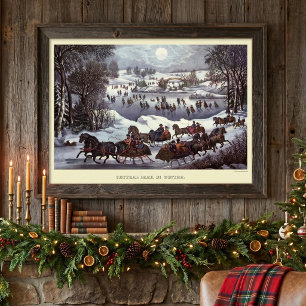 Poster Traîneaux de Noël vintage, Central Park en hiver