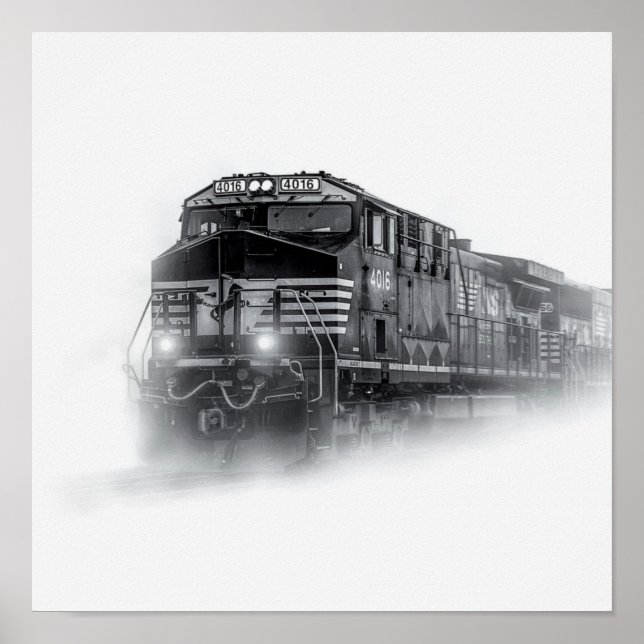 Poster Trains de train noir et blanc (Devant)